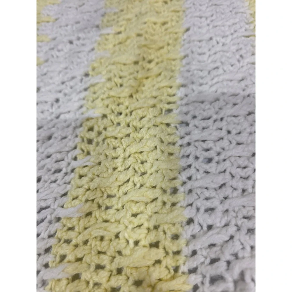 Handmade Yellow White Striped Crochet Blanket Throw Baby Toddler Bedding Nursery